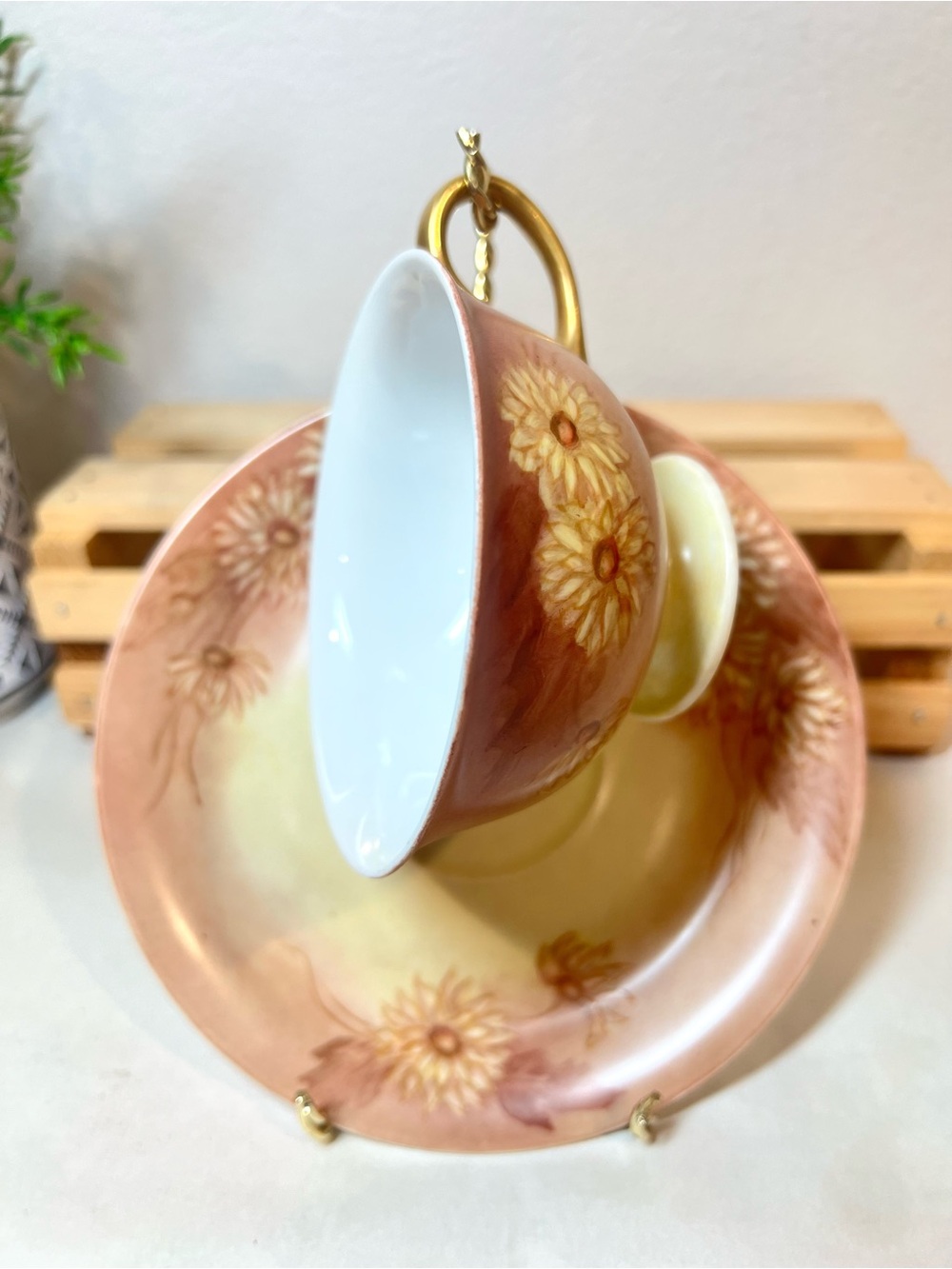 James Chatelaine “Sunset” Floral Teacup & Saucer Set | Fall Colors | EUC